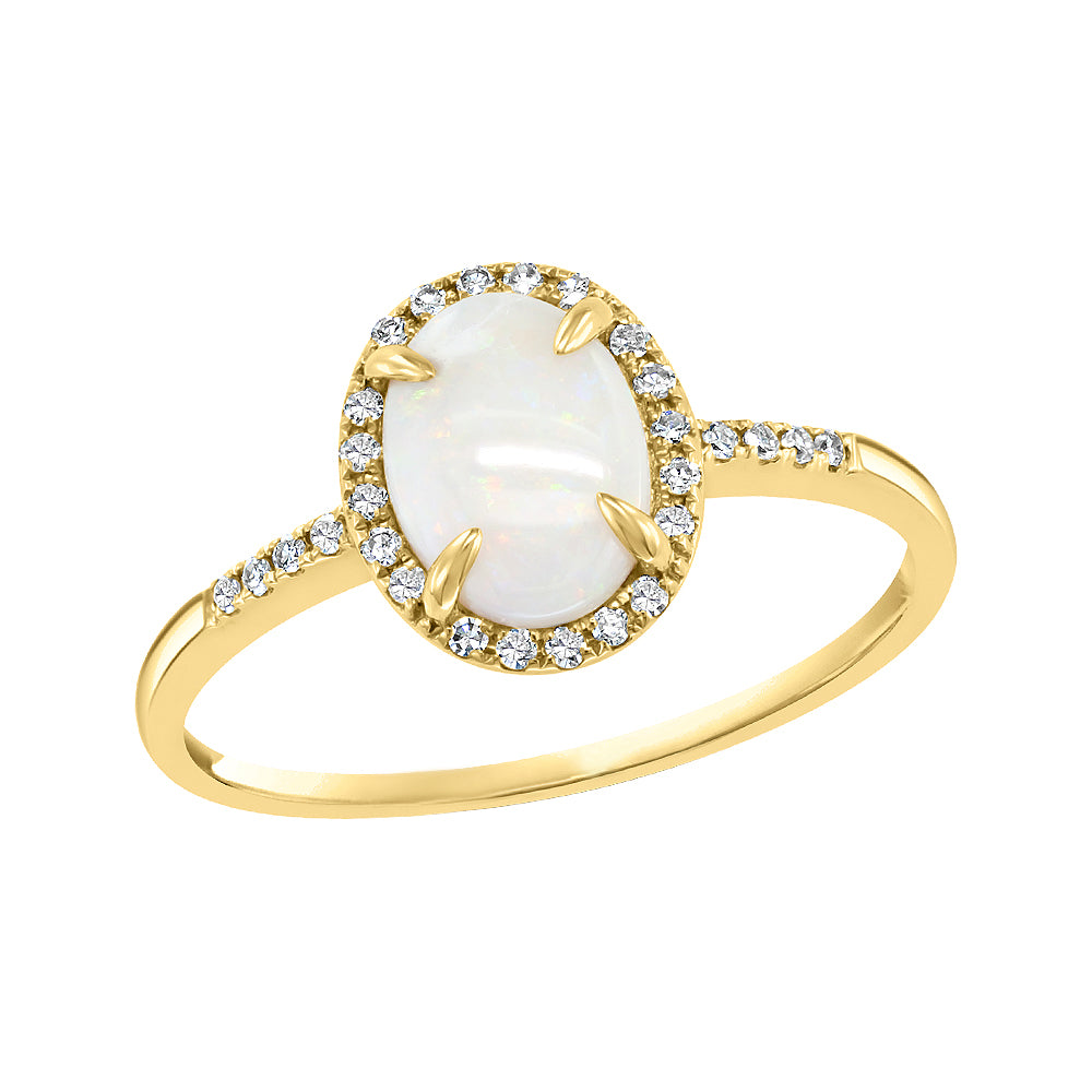Diamond2Deal 14k Yellow Gold 0.84ct Oval Cut Opal and Diamond Engagement Ring for Women