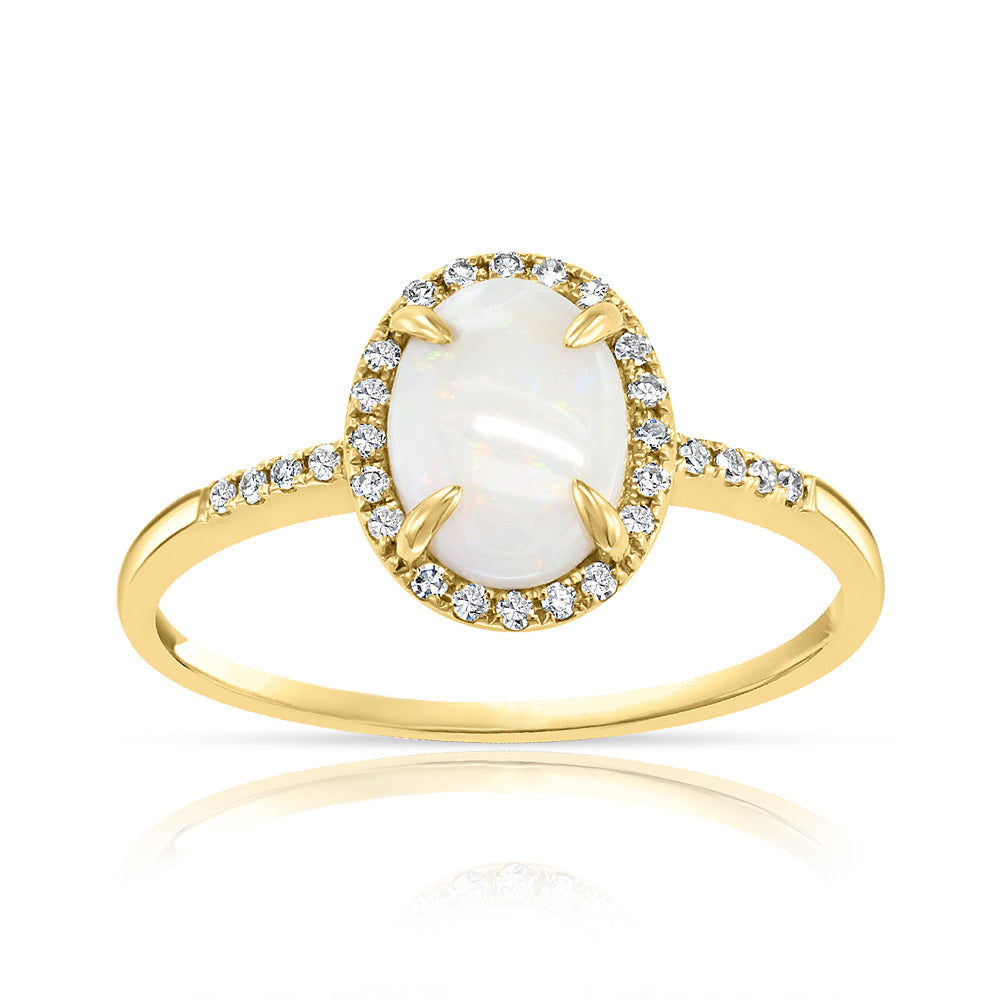 Diamond2Deal 14k Yellow Gold 0.84ct Oval Cut Opal and Diamond Engagement Ring for Women