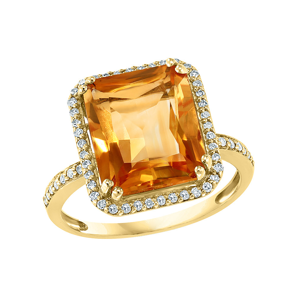 Diamond2Deal 14k Yellow Gold 5.52ct Octagon Cut Citrine and Diamond Engagement Ring for Women