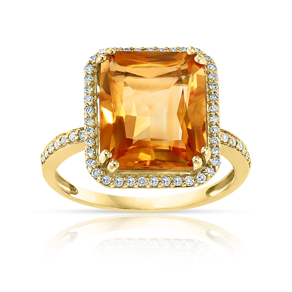 Diamond2Deal 14k Yellow Gold 5.52ct Octagon Cut Citrine and Diamond Engagement Ring for Women