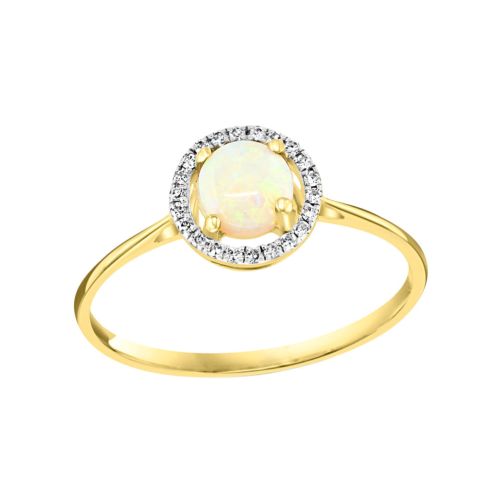 Diamond2Deal 14k Yellow Gold 0.41ct Round Cut Opal and Diamond Halo Engagement Ring for Women