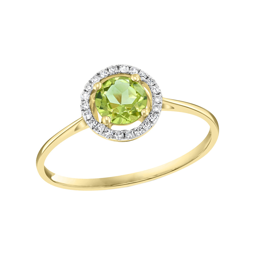 Diamond2Deal 14k Yellow Gold 0.61ct Round Peridot and Diamond Halo Engagement Ring for Women