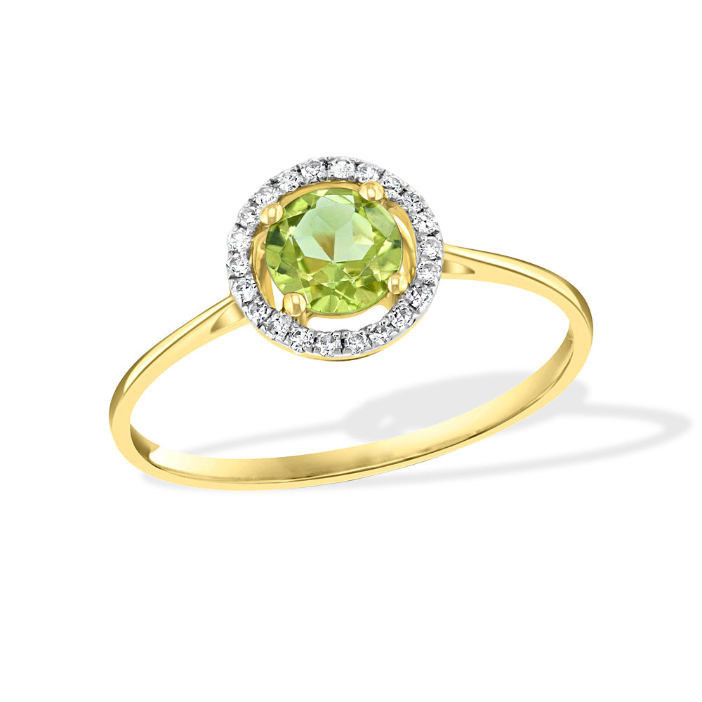 Diamond2Deal 14k Yellow Gold 0.61ct Round Peridot and Diamond Halo Engagement Ring for Women